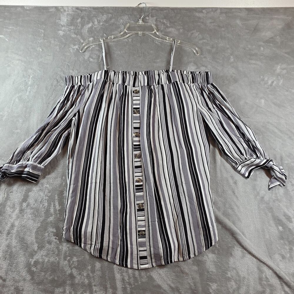 Lascana Womens 8/10 Off Shoulder Striped Blouse 3/4 Sleeve Button Front Top